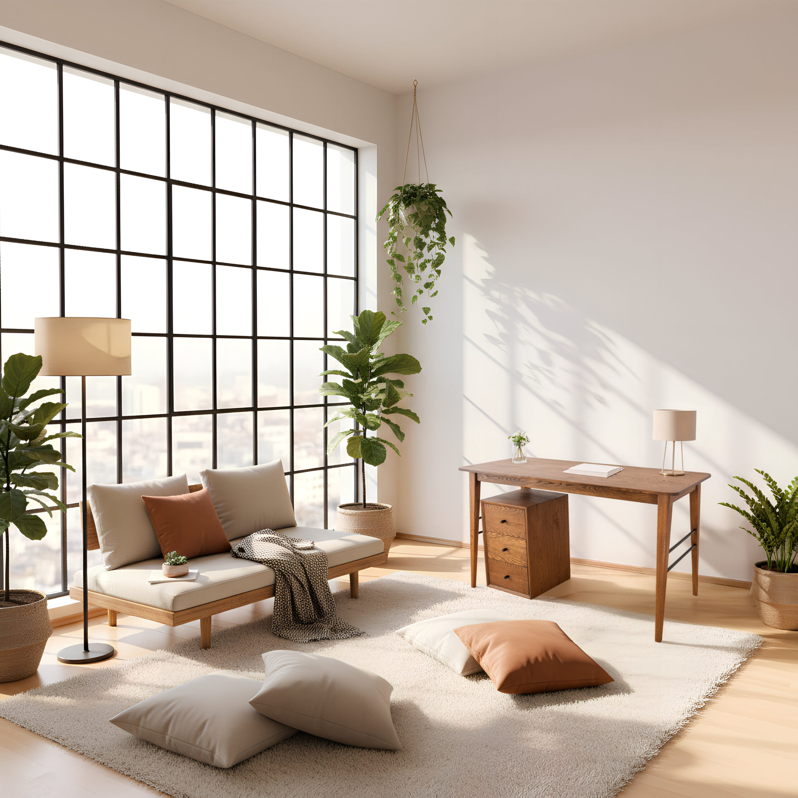 GLIDE íróasztal,olajozott tömör tölgyfából, minimalista belső térben